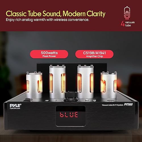 Miniatura 2 de Pyle Receptor amplificador Bluetooth con 4 tubos de vacío, sistema estéreo de audio doméstico de alta fidelidad de 500 W, lector USB, entradas de
