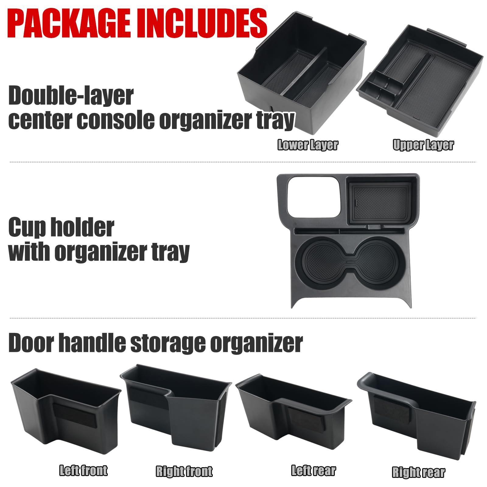 Set Organizer Per Ford Maverick 2022-2024 (7 Pezzi) - Vassoio Console, Portabicchieri, Organizer Per Maniglie Porta
