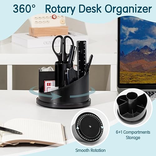 Miniatura 2 de Deli Juego de suministros de oficina kit organizador de accesorios de escritorio juego de grapas soporte multifuncional giratorio dispensador de