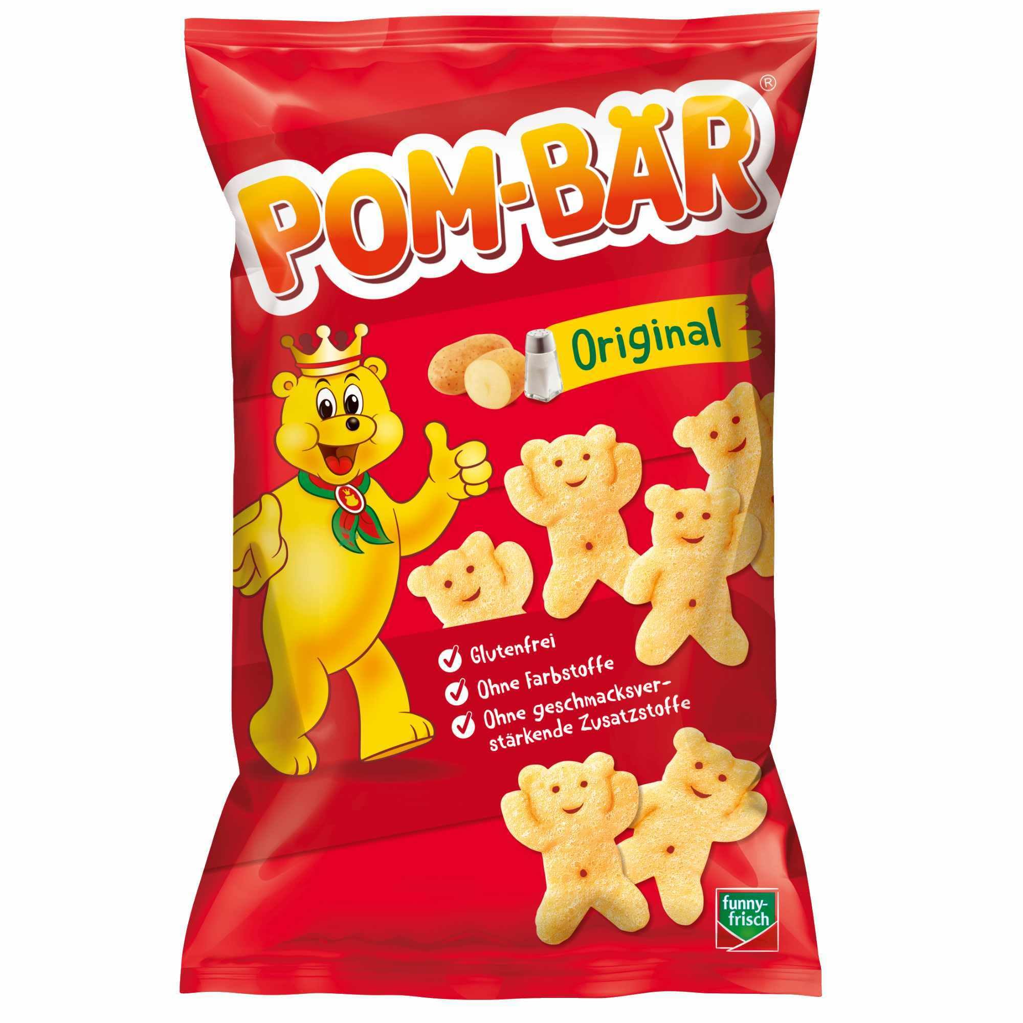 Funny Frisch Pom-Bär Kartoffel-Snack Glutenfrei 12er Pack (12x75g Packung) + usy Block