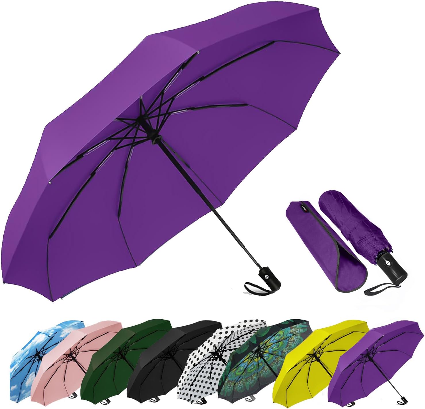 SIEPASA Windproof Travel Compact Umbrella-Automatic Umbrellas for Rain-Compact Folding Umbrella, Travel Umbrella Compact, Small Portable Windproof Umbrellas for Men Women Teenage. (Purple)