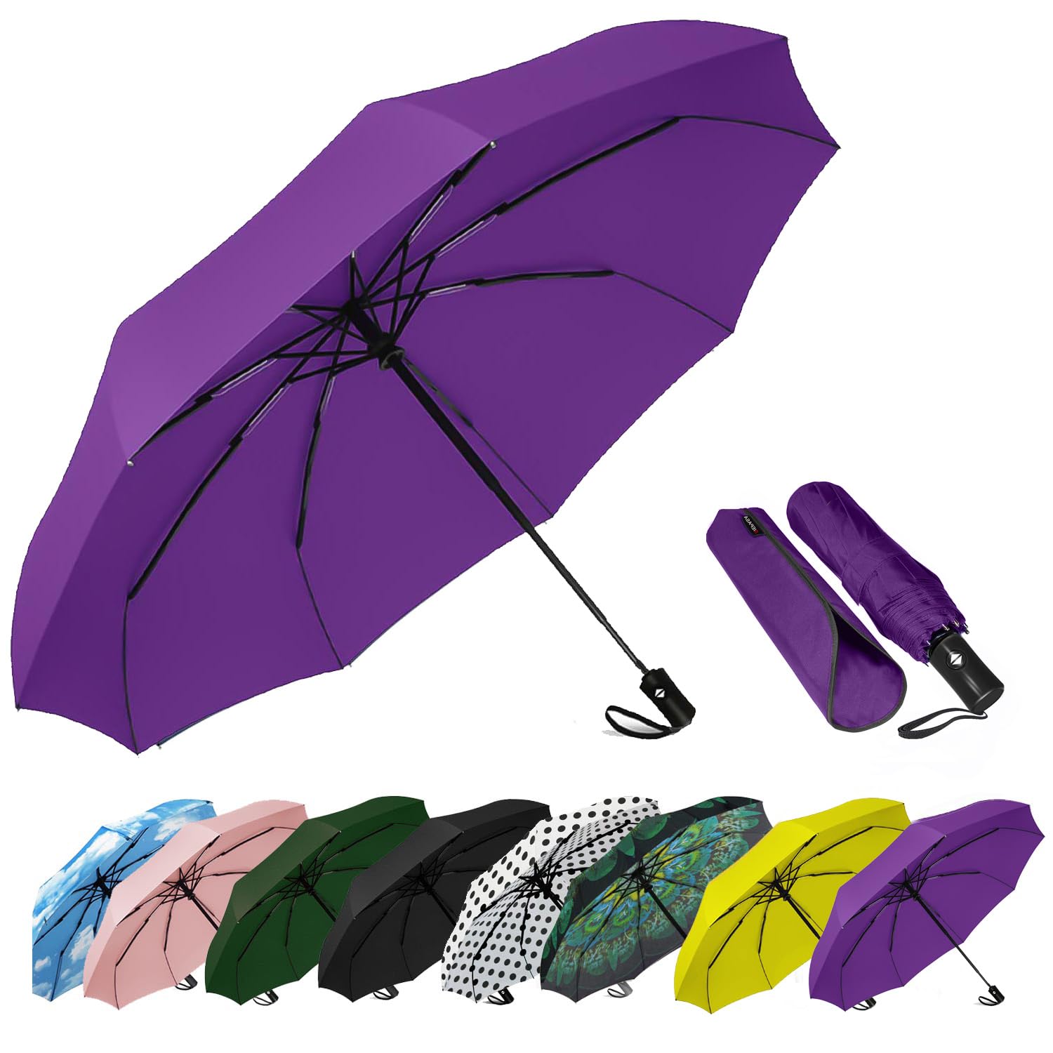 SIEPASA Windproof Travel Compact Umbrella-Automatic Umbrellas for Rain-Compact Folding Umbrella Travel Umbrella Compact Small Portable Windproof Umbrellas for