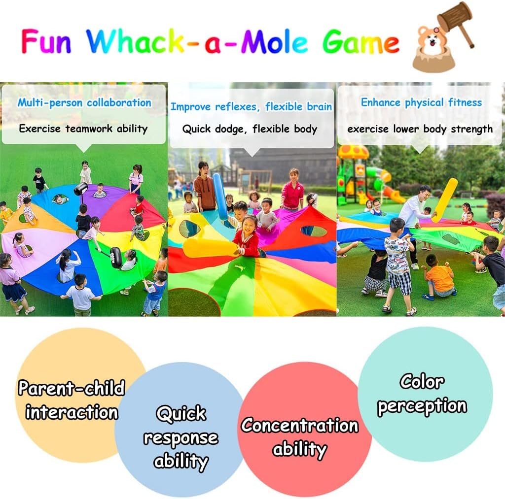 Play Parachute Whack-a-mole Games, School/Company/Party Games, Kids & Adults Agility & Coordination Outdoor Games Parachute Paracaídas(6m/19.6ft)