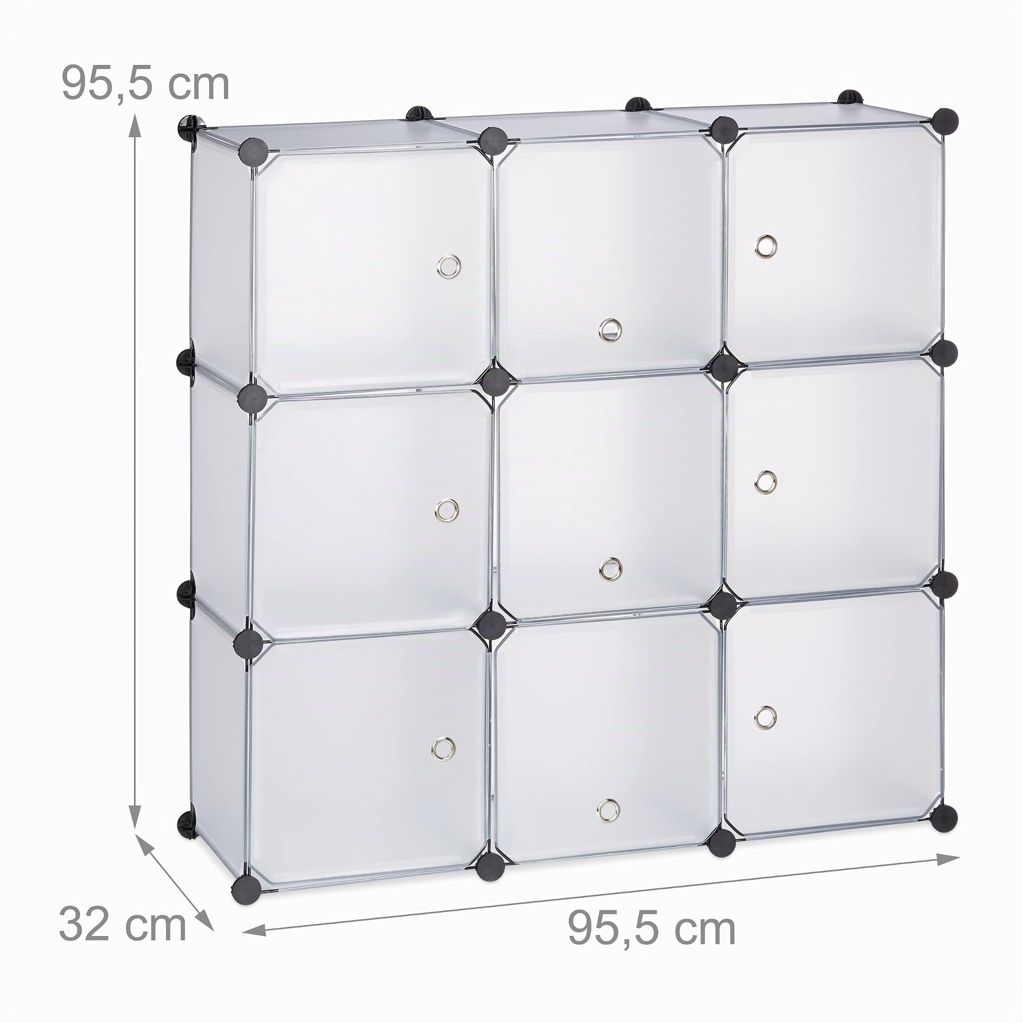 Relaxdays Estantería Modular con Puertas, Plástico, Transparente, 95x95x32 cm