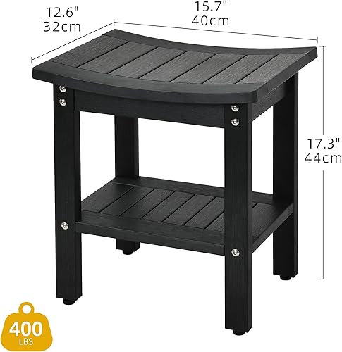 Miniatura 2 de DWVO Banco de ducha de madera de polietileno, taburete de ducha con asas, estante de almacenamiento, resistente al agua y antideslizante, asiento de