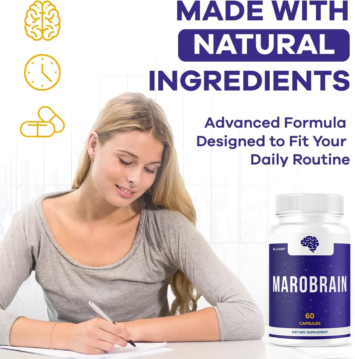 Marobrain Capsules - Official Marobrain Supplement Pills Daily Support Brain & Mermory Focus, All Natural Advanced Premium Formula for Overall Health & Wellness, 60 Capsules for 1 Month - Image 5