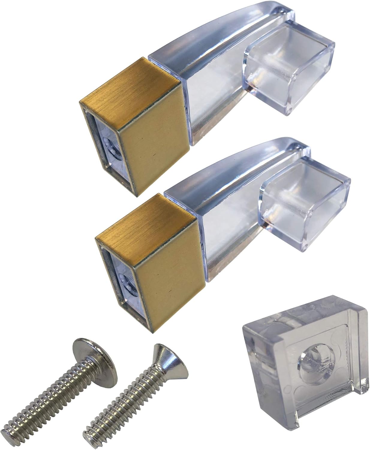 Gordon Glass Clear Acrylic Towel Bar Brackets with Brushed Gold Finish Sleeve and Clear Acrylic Finger Pull - Kit