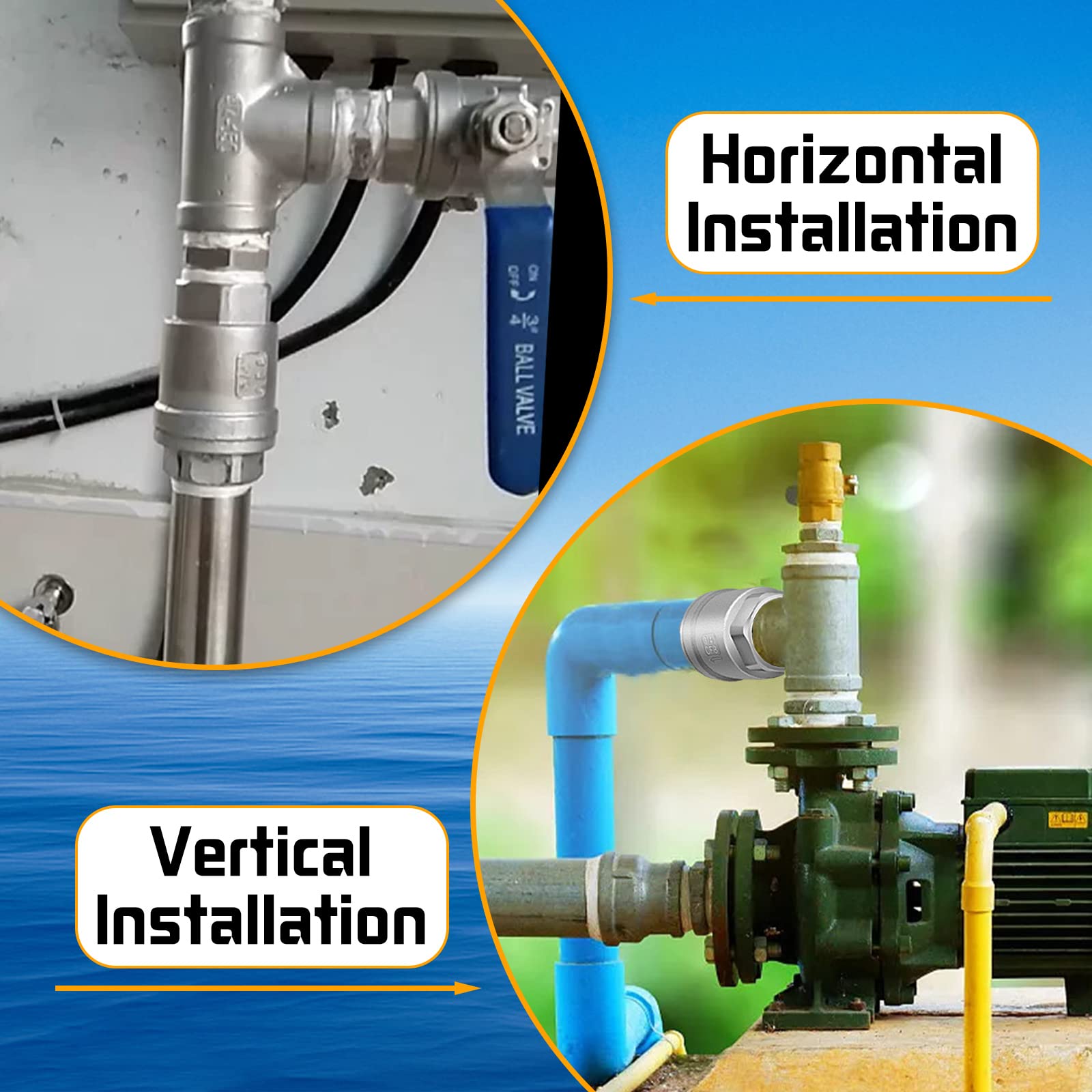 Boltigen Válvula de retención de resorte de 1-1/4 pulgadas, válvula de retención horizontal de acero inoxidable 304 CF8 sin retorno unidireccional, válvula de retención de agua vertical en línea para