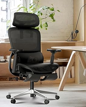 Hbada P2 Ergonomic Office Chair, Office Chair with 3D Lumbar Support, Mesh Chairs with 3D 360 Rotation Arm & 3D Headrest, 135 Stepless Tilt Function, Blackwith Footrest