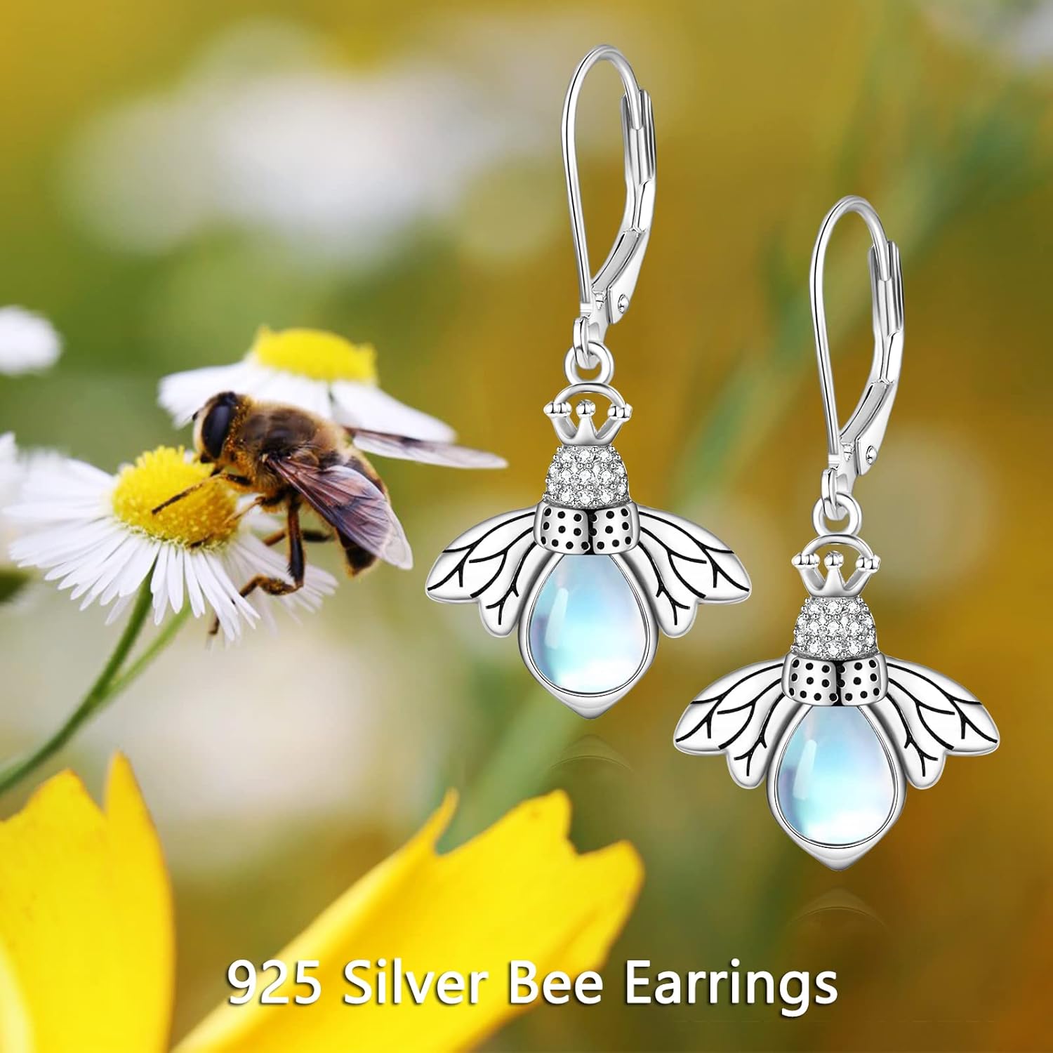 CRMAD Bee Moonstone Earrings for Women Sterling Silver Bee for Women - Image 6