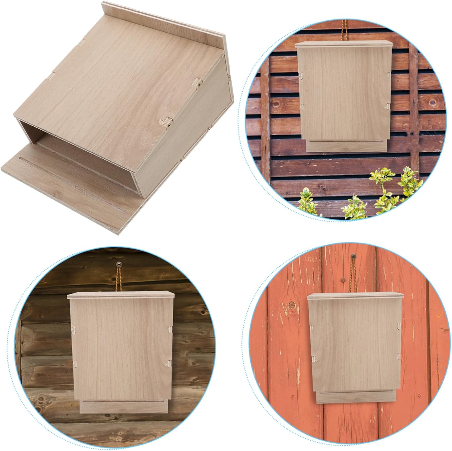 Kisangel Wood Bat House Weatherproof Chamber Bat Home for Outdoors Year Natural Habitat Design