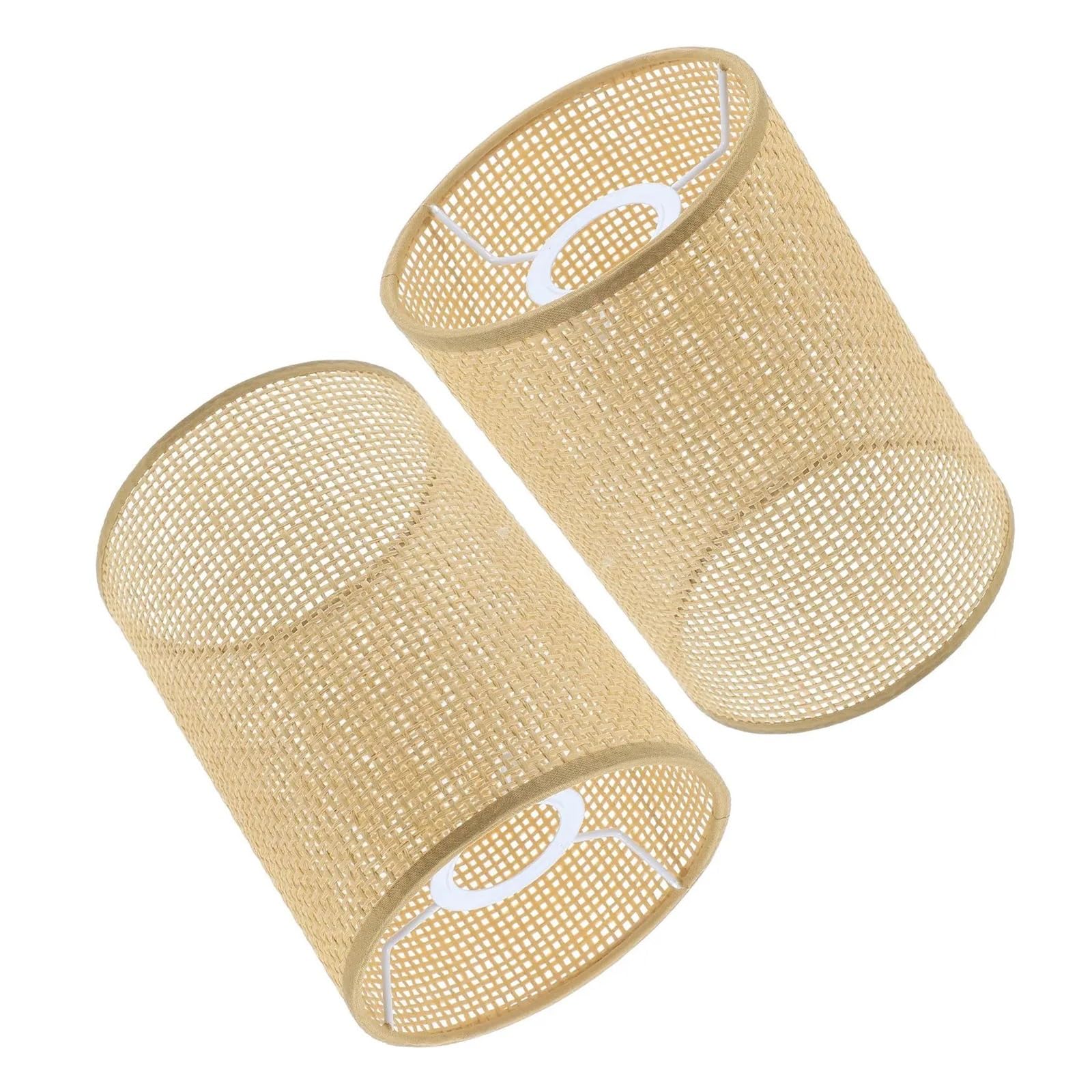 HKYBCF Lamp Shade Rattan Lamp Shades 2 Pcs Woven Drum Square Shade for Table Lamps Bedroom Floor Lampshades E27 E14 for Bedroom