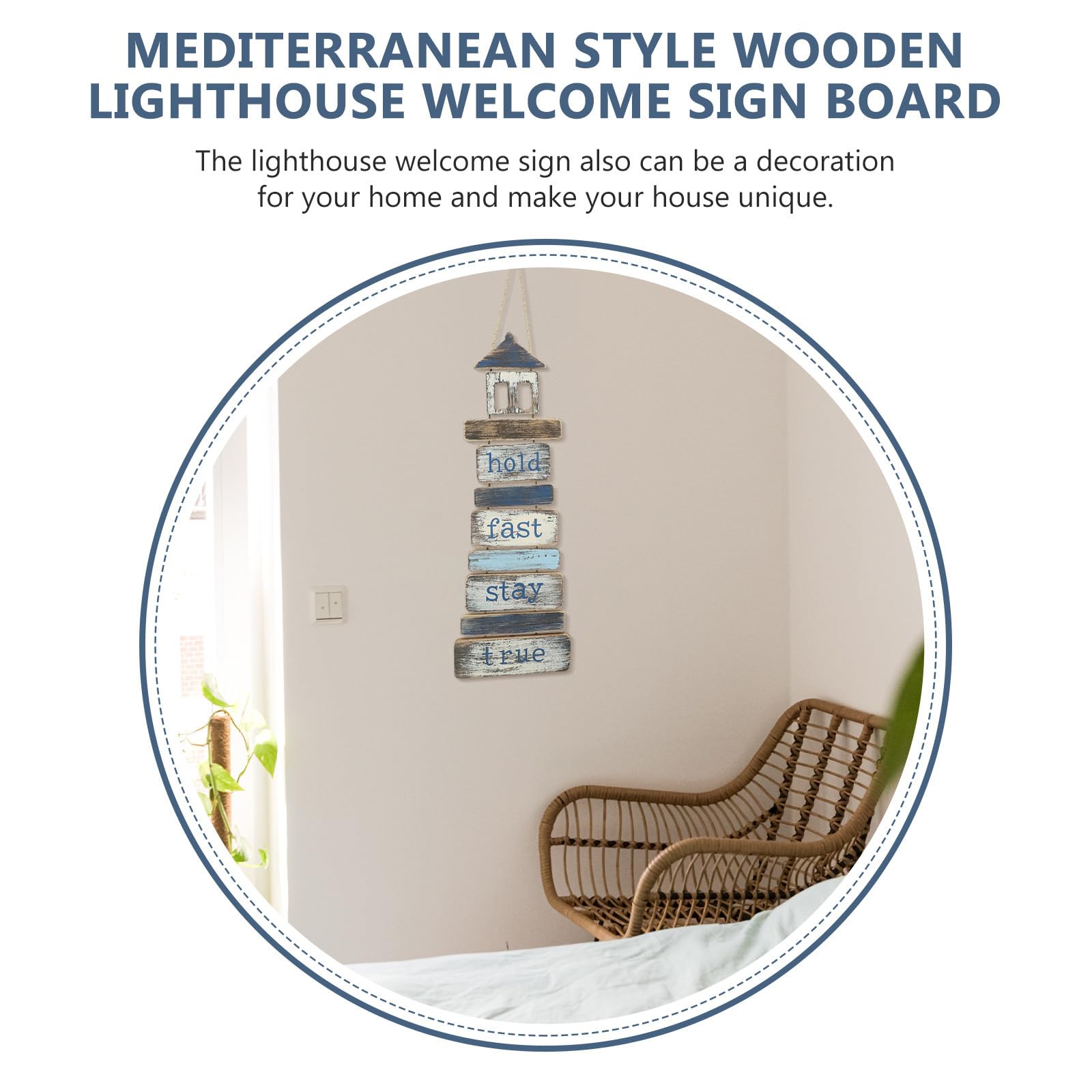 SHINEOFI Mediterranes Holz Willkommensschild Leuchtturmform Türaufhängung Wanddekoration Haustürschild für Eingangsbereich und Wohnräume