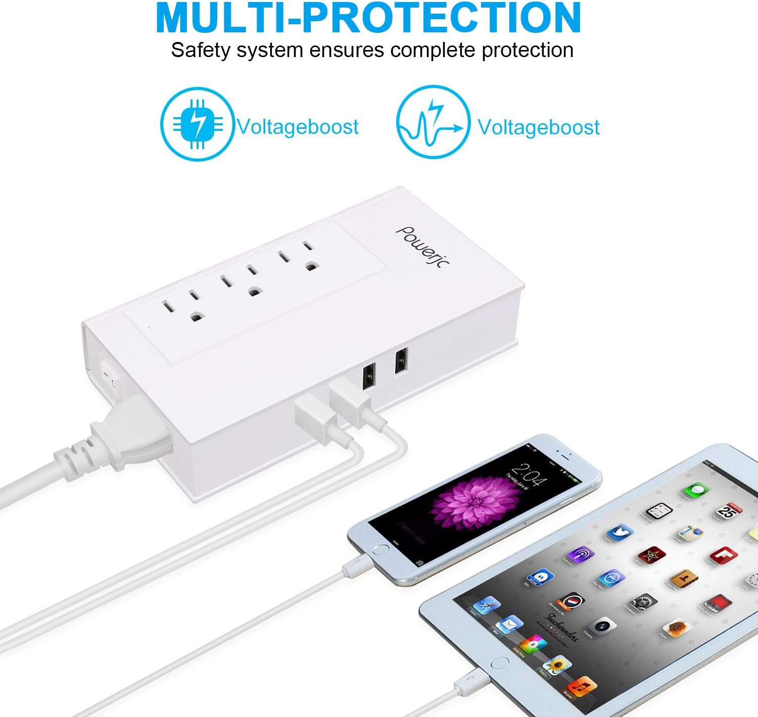 Powerjc Travel Step Down Power Adapter Voltage Converter 220V to 110V AC Output 220V to 110V, with 4 Smart USB Charging