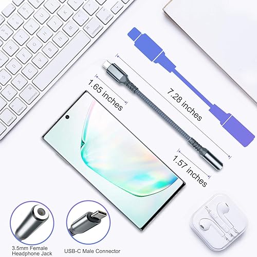 Miniatura 6 de Adaptador USB C a 0.138 in, convertidor auxiliar de audio tipo C de 18 pulgadas para Samsung Galaxy A53, S20 S21 S22 Ultra Plus Note 10 20, Google