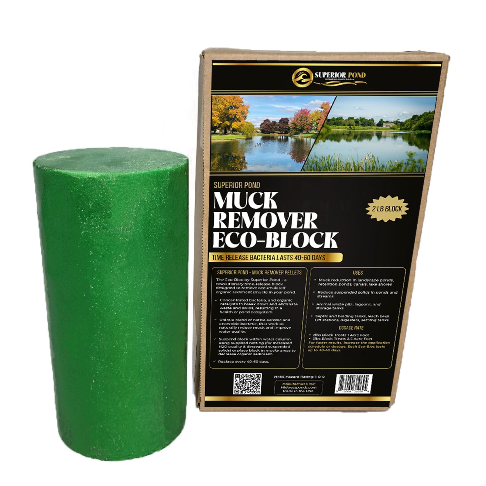 Probiotic 2lb Eco-Block | Promotes Healthy Pond Ecosystem | Natural Sludge Reducer | Digests Muck & Organic Solids | Safe for Koi Ponds & Lakes | Treats Up to 1 Acre Foot