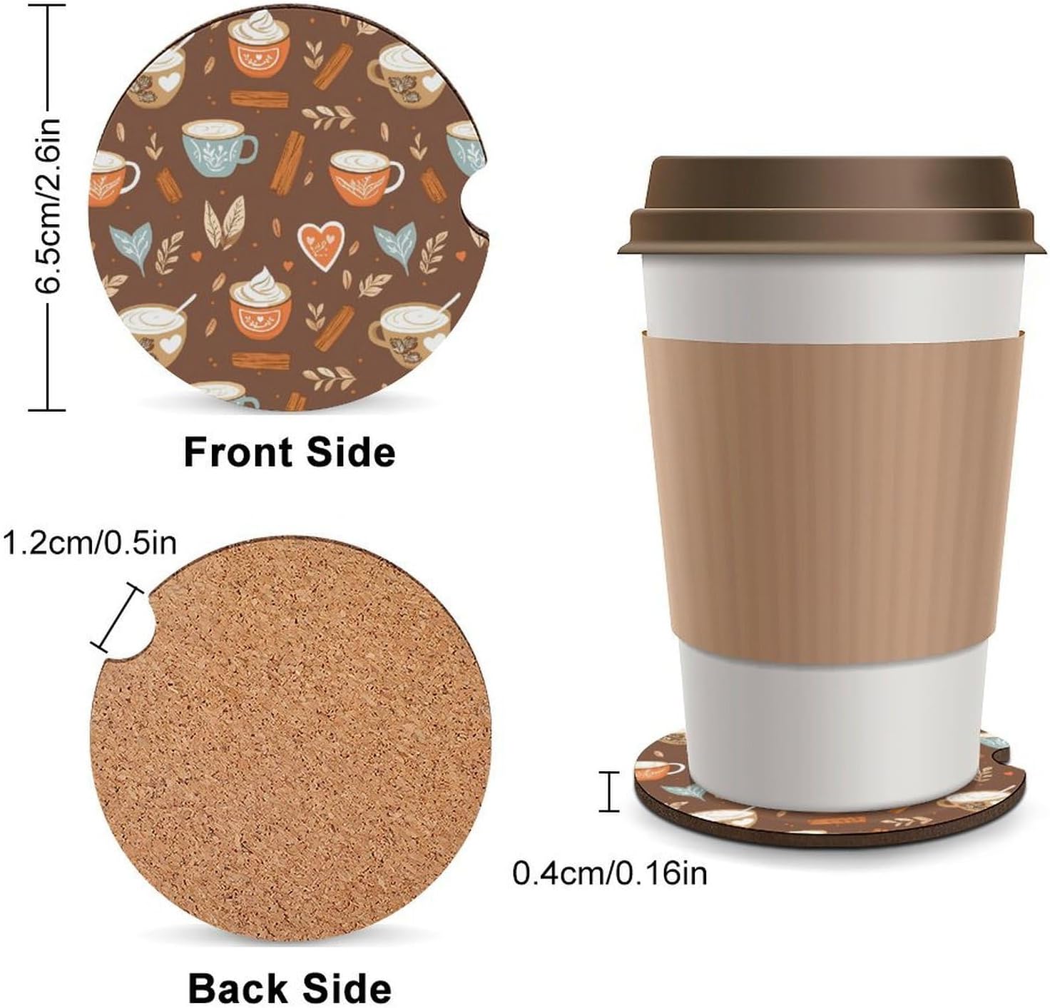Coffee Mugs Cute Car Coasters 2.56 Inch Absorbent Cup Holder for Drinks Auto Interior Accessories