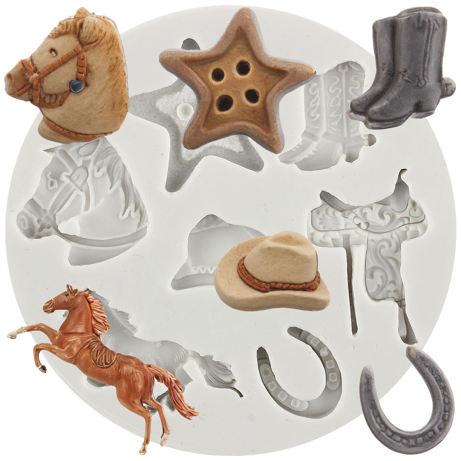 MINFEIDMS Horse Chocolate Mould Horseshoe Hoof Silicone Mould Western Cowboy Boot Saddle Fondant Mould for Sugar Cake Decorating Cupcake Topper Gum Paste Candy Polymer Clay