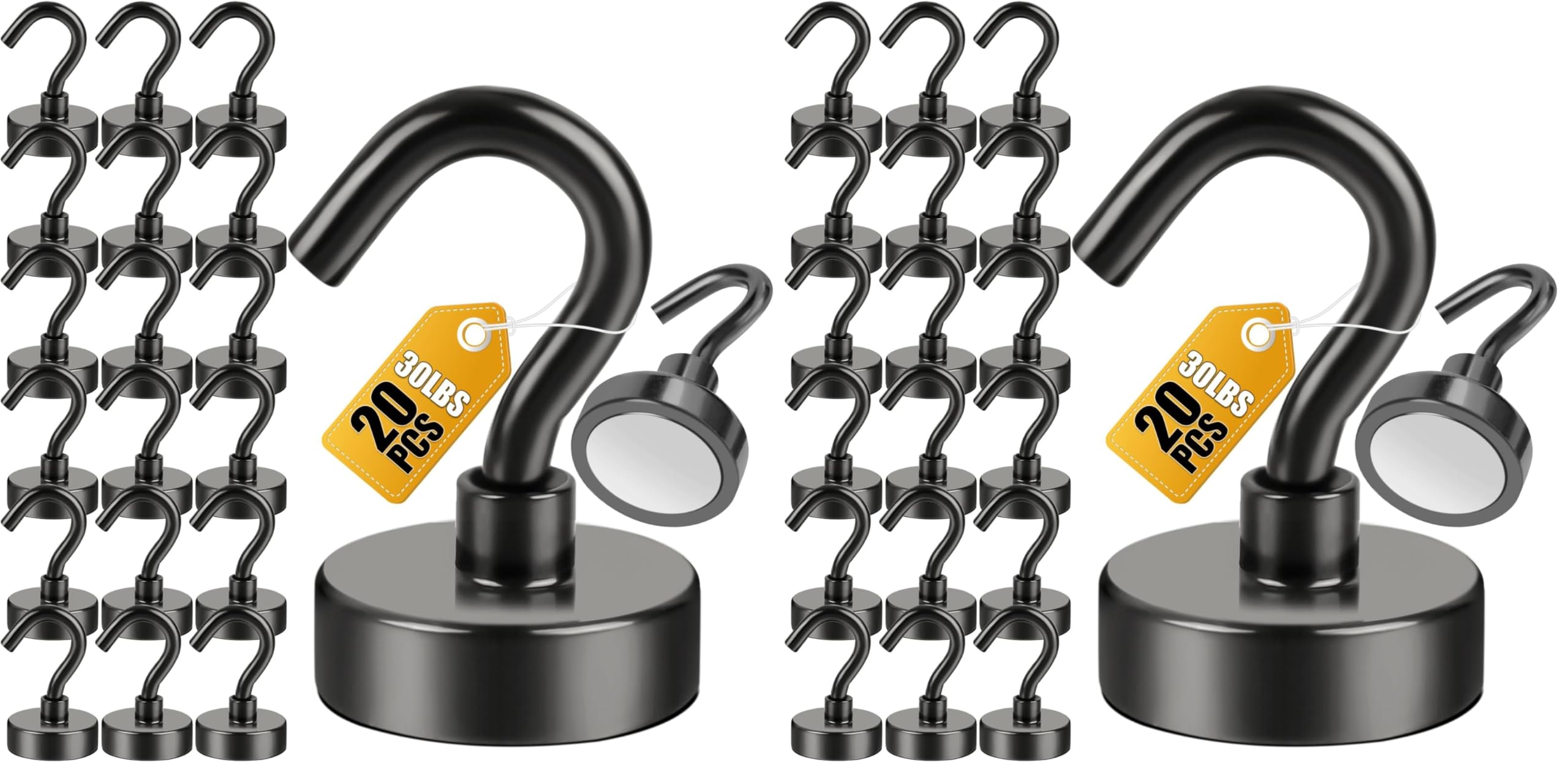 DIYMAG Magnetic Hooks for Refrigerator, Extra Strong Cruise Hook, Heavy Duty Earth Magnets with Hook Magnetic Hanger for Cabins, Grill (20P-Black) (Pack of 2)