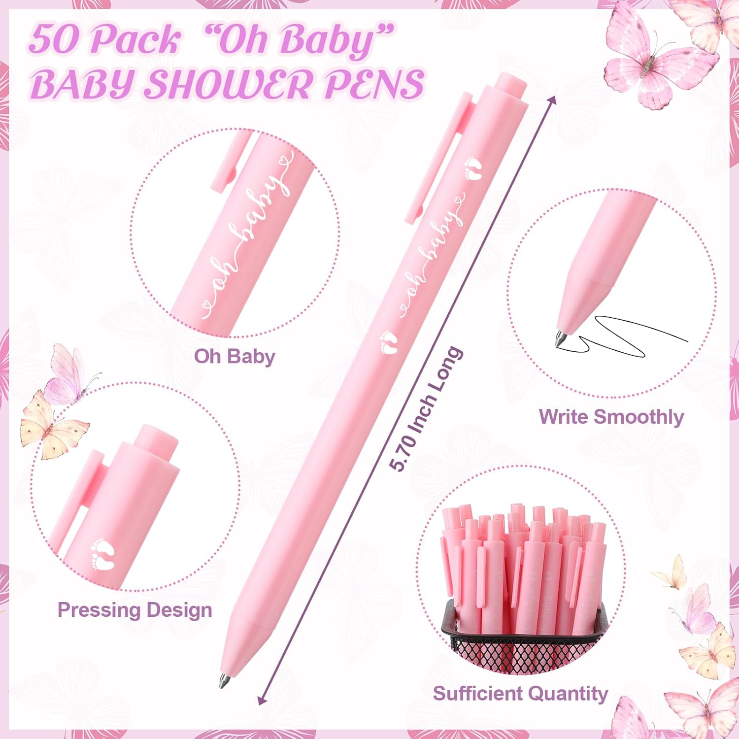 Tondiamo 50 Sets Butterfly Theme Baby Shower Favors for Guests, Butterfly Keychain Pink Pen Thank You Cards Gift Bags for Baby Shower Gender Reveal Party Gifts