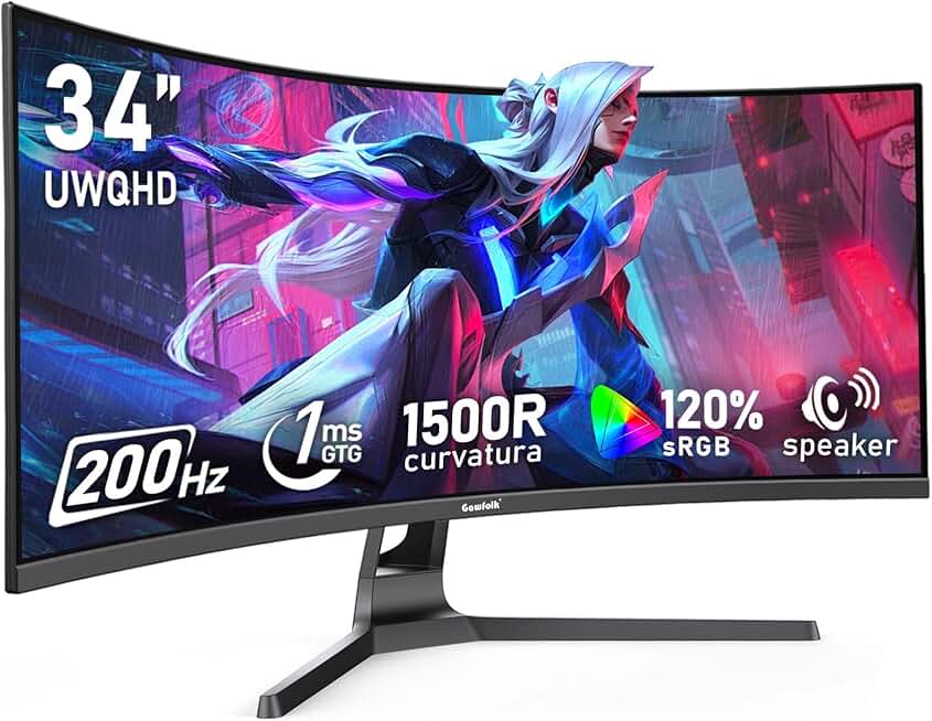 Gawfolk 34 Inch Ultrawide Curved 200Hz Gaming Computer Monit