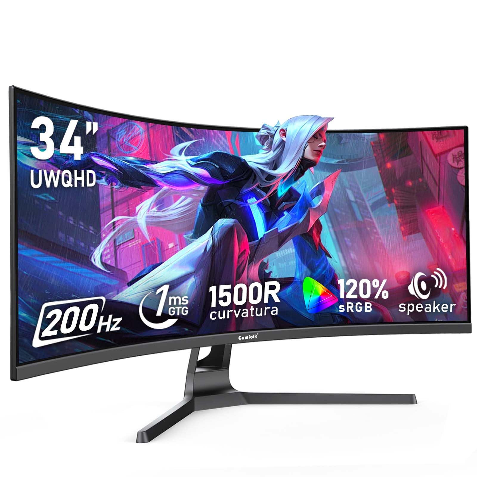 Gawfolk 34 Inch Ultrawide Curved 144Hz Gaming Computer Monitor 1500R PC screen 21:9 UWQHD (3440x1440),Adaptive Sync,178° Viewing Angle,HDMI、Display Port,Compatible with wall mounted VESA75x75MM-Black — view 12