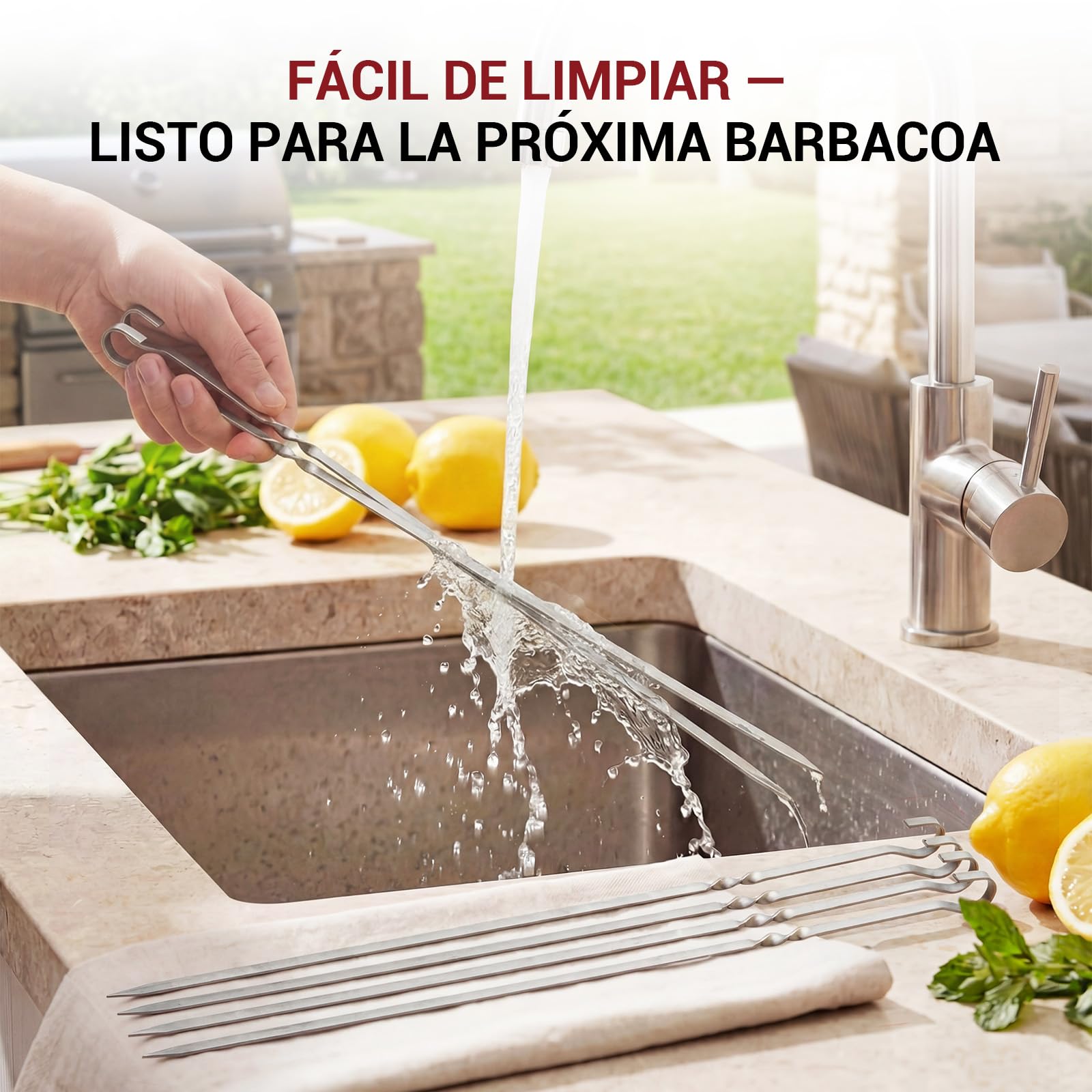 Homealexa BBQ Kabob Spiedini in Acciaio Inox Set 20 Pezzi Spiedi Piatti Riutilizzabili 37,5cm per Barbecue Grigliatura Carne Verdure BBQ Bastone