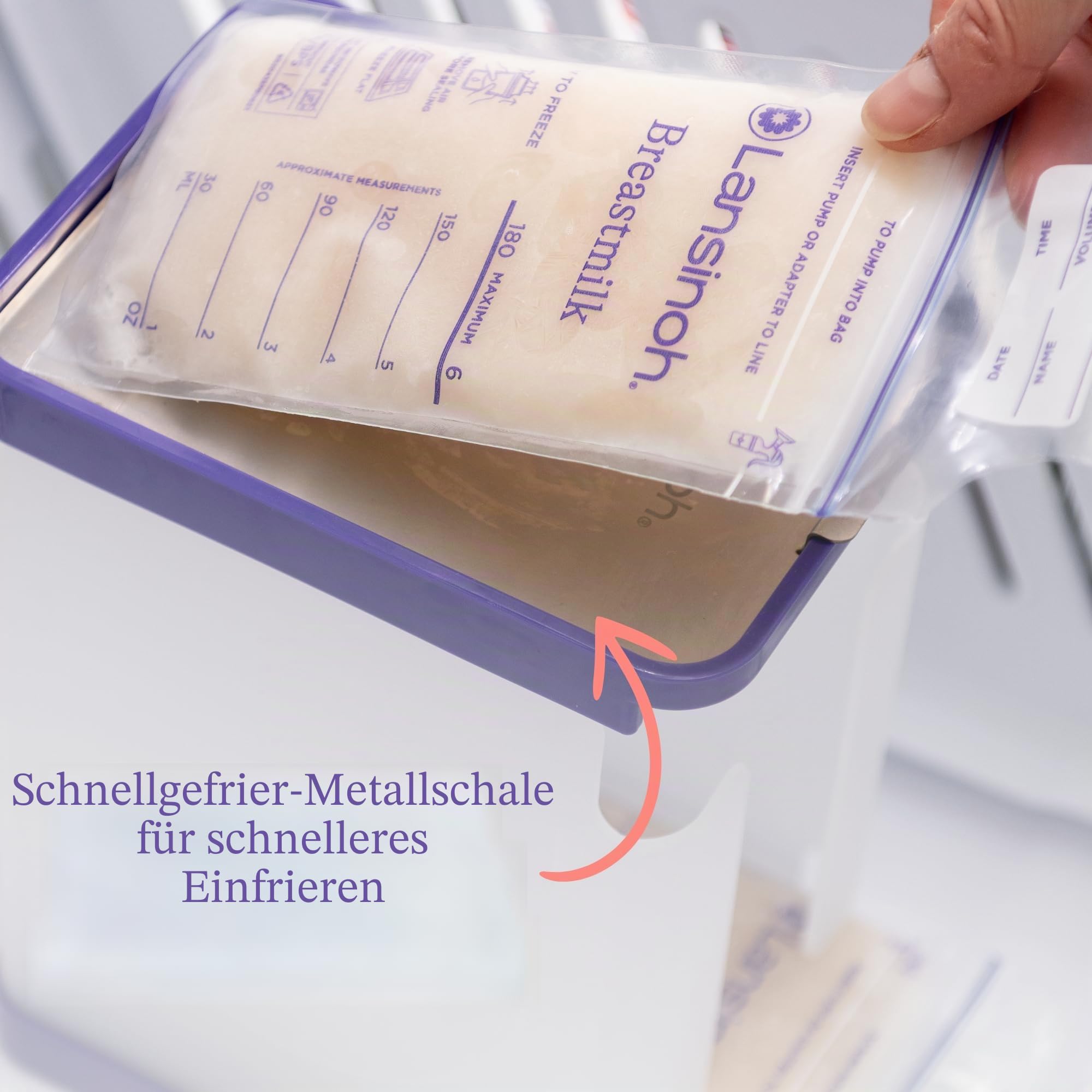 Lansinoh Muttermilch Vorratsbehälter mit Schnellgefrierschale | speichert bis zu 10 Muttermilchbeutel | ohne BPA/BPS | Gefrierbeutel vertikal und horizontal | inkl. 5 Milchbeutel