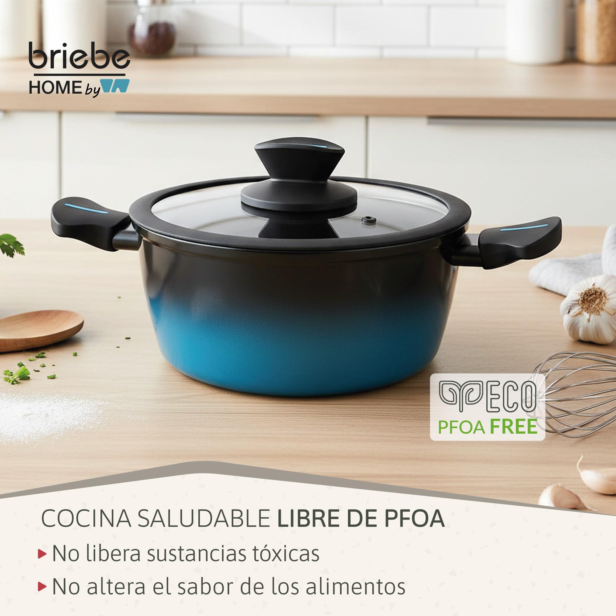 briebe MARE Cacerola Inducción, Acero Forjado 24 cm, Antiadherente Libre PFOA, Cazuelas Profesionales, Alta Resistencia, Aptas Para Todo Tipo de Fuegos, Tapa de Cristal, Fabricada en España
