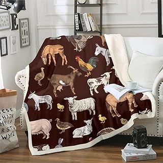 Farm Animals Fleece Blanket Rustic Farmhouse Blanket for Boys Girls,Horse Chicken Cock Rooster Bull Cattle Cow Throw Blanket Country Style Fuzzy Blanket 40