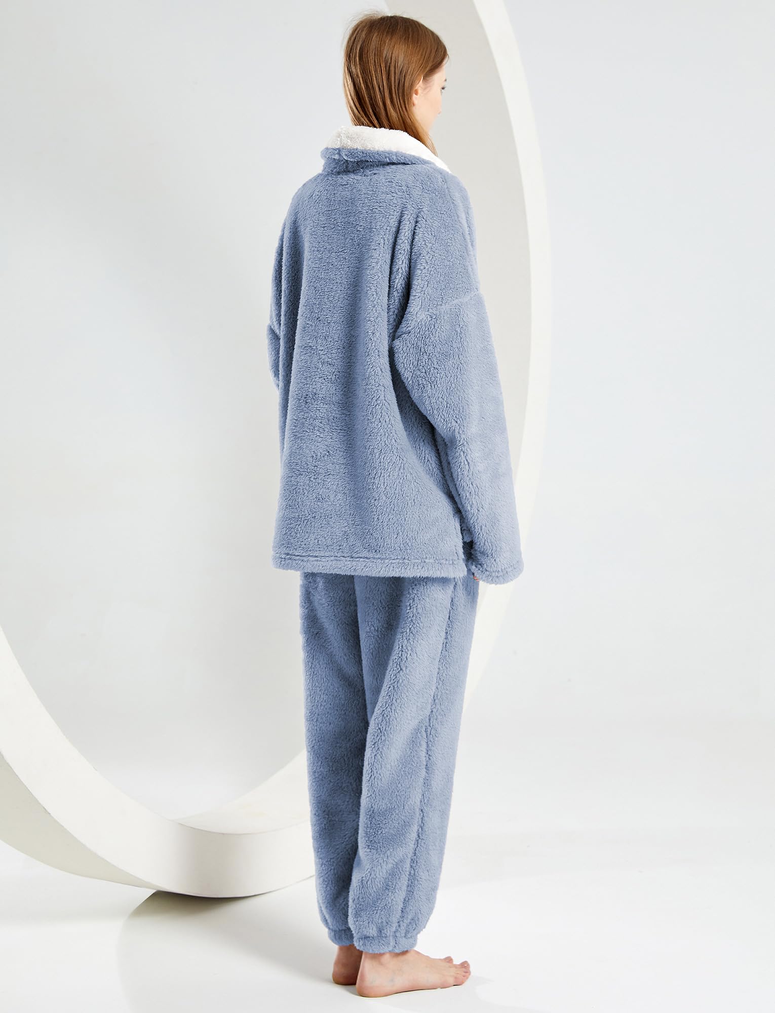Pyjama Femme Hiver en Peluche Ensembles de Pyjamas Polaire Chaud 2 Pièces Filles Chemise de Nuit Vêtements de Maison EU XS-XL