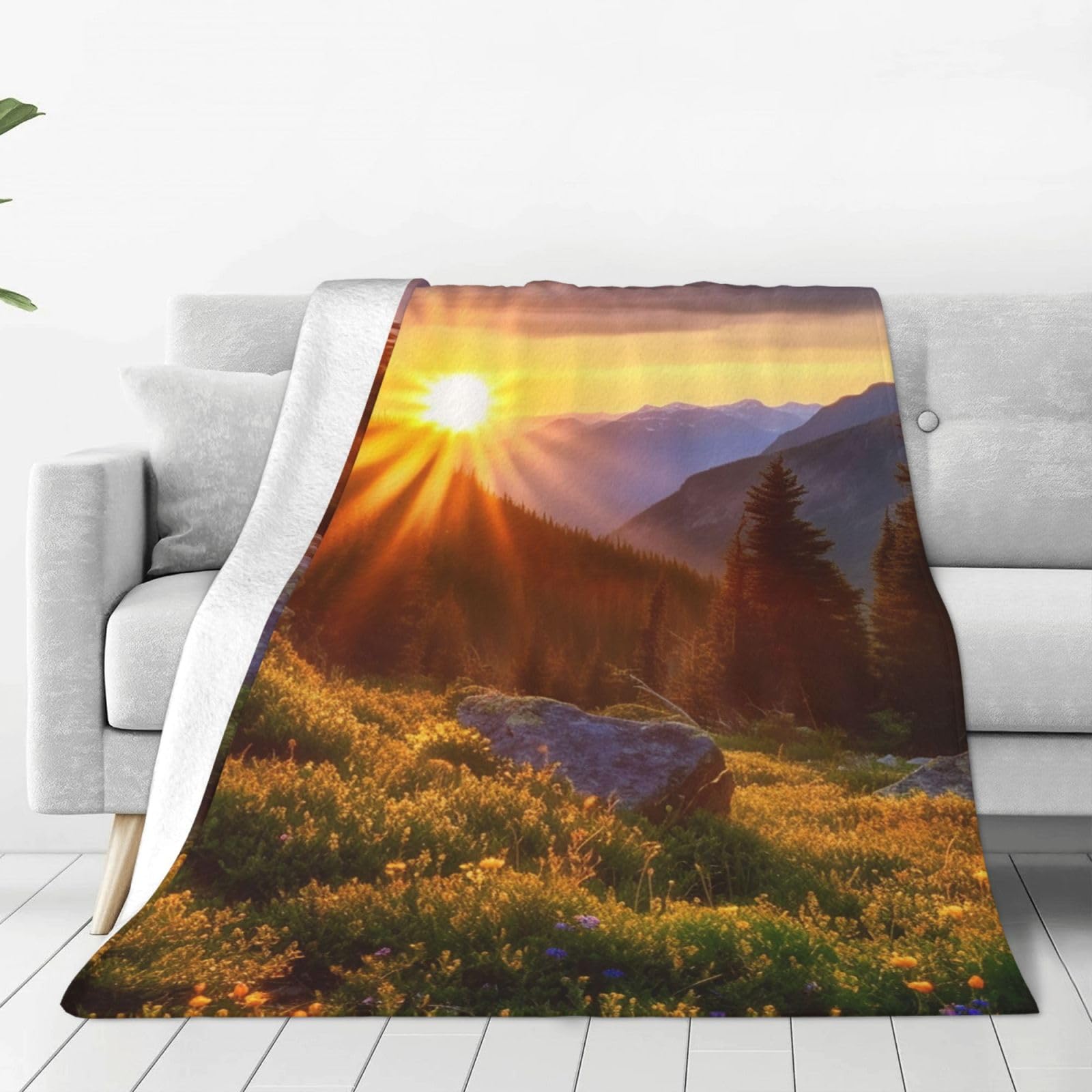 Rocky Mountain Sunset Sunshine Throw Blanket for Couch, Plush Fuzzy Soft Flannel Blankets and Throws for Sofa, 40"x30" Bed Blankets for Travel Camping Chair, All Season Warm Fleece Blanket