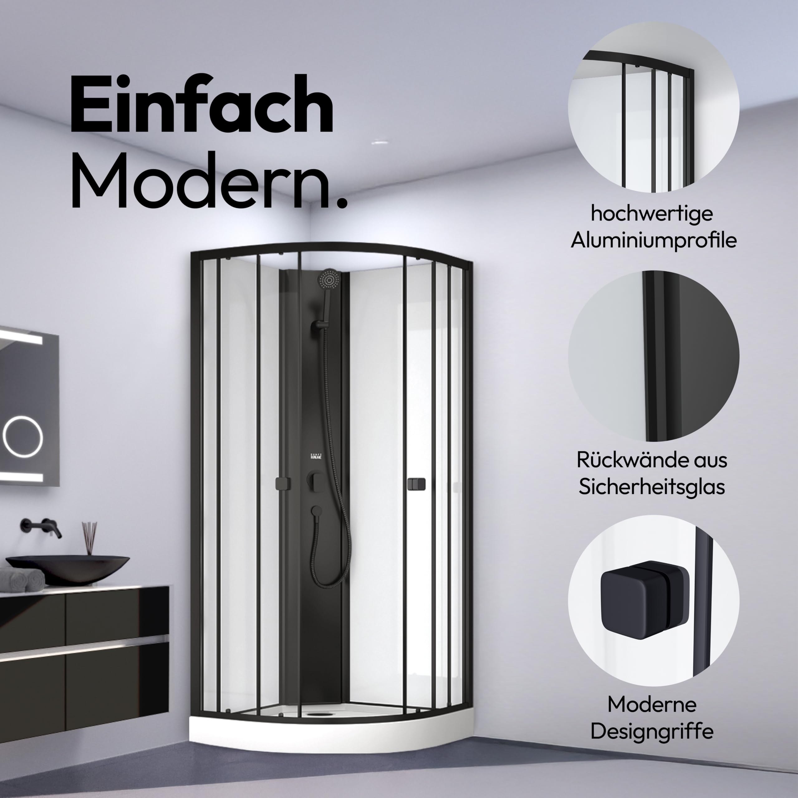 Marwell Dampf-Duschkabine Round 95x95x220cm - Komplettdusche Mit Wellness-Funktionen