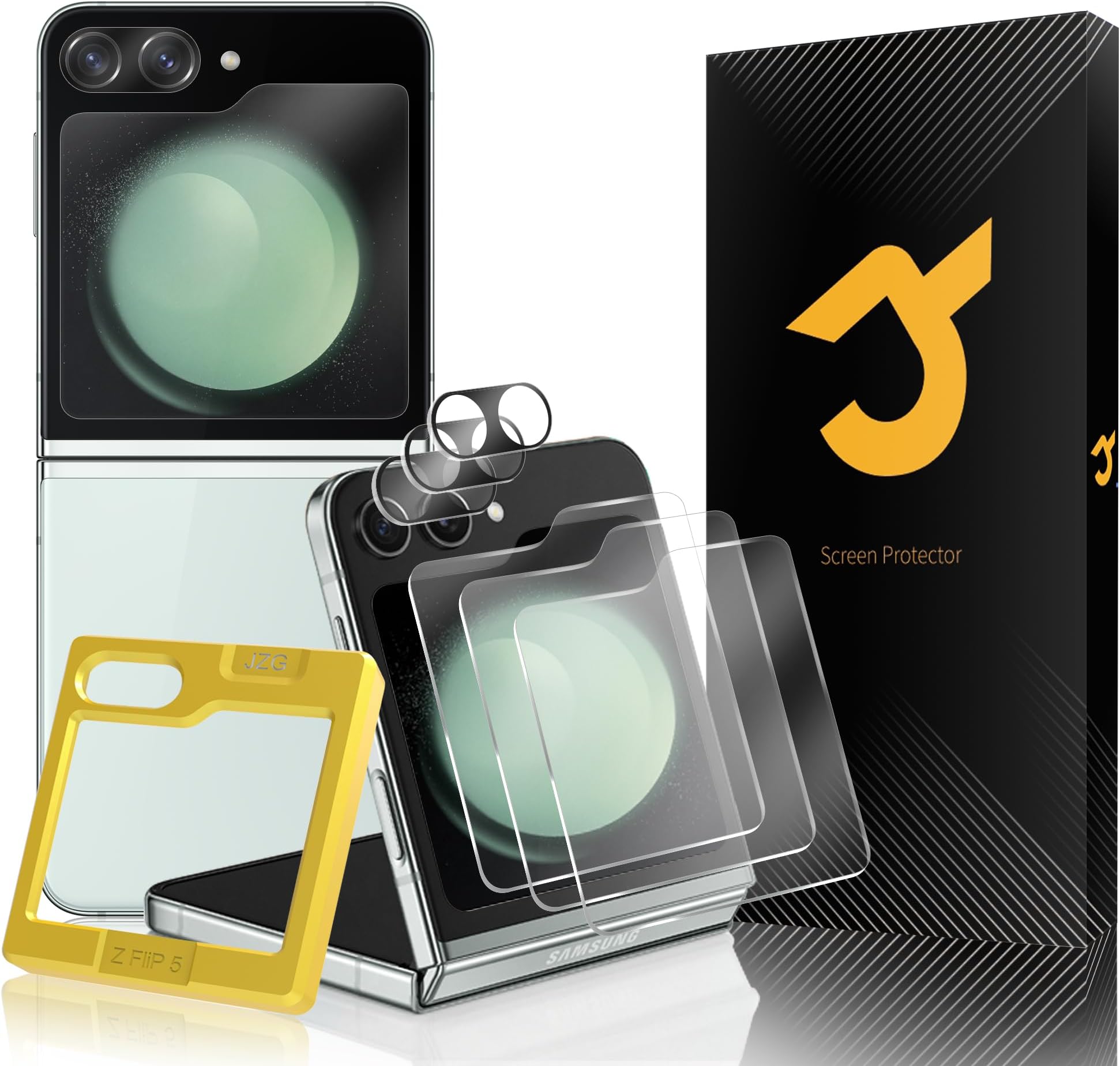 JZG 3 Pack Front Screen Protector for Samsung Galaxy Z Flip 5 Tempered Glass, HD Clear, Anti-Scratch, Case Friendly, Easy Installation