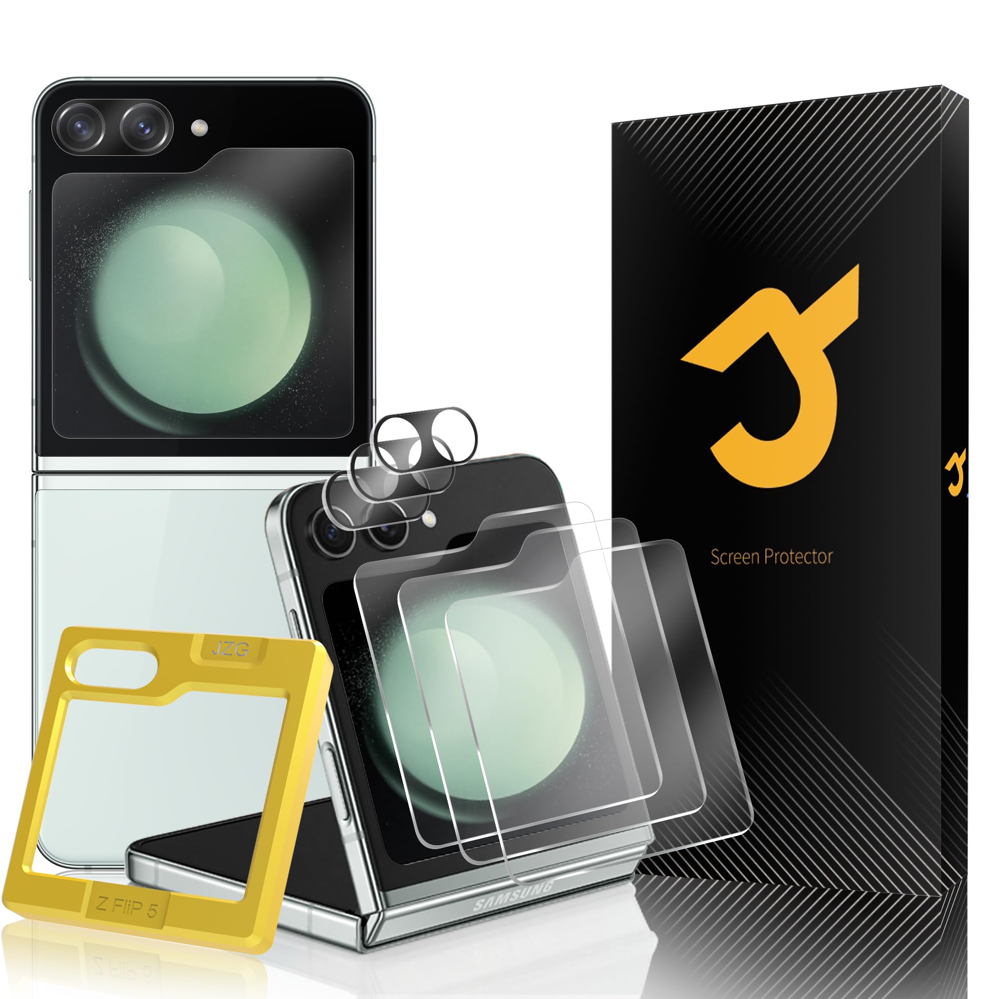 JZG 3 Pack Front Screen Protector for Samsung Galaxy Z Flip 5 Tempered Glass, HD Clear, Anti-Scratch, Case Friendly, Easy Installation