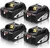 4Pack 6.0Ah 18v Replacement for 18v Battery Lithium Compatible with 18 Volt Battery BL1860B BL1860 BL1850B BL1850 BL1840 BL1830B BL1830 BL1815 Compatible with battery 18v Cordless Power Tools White