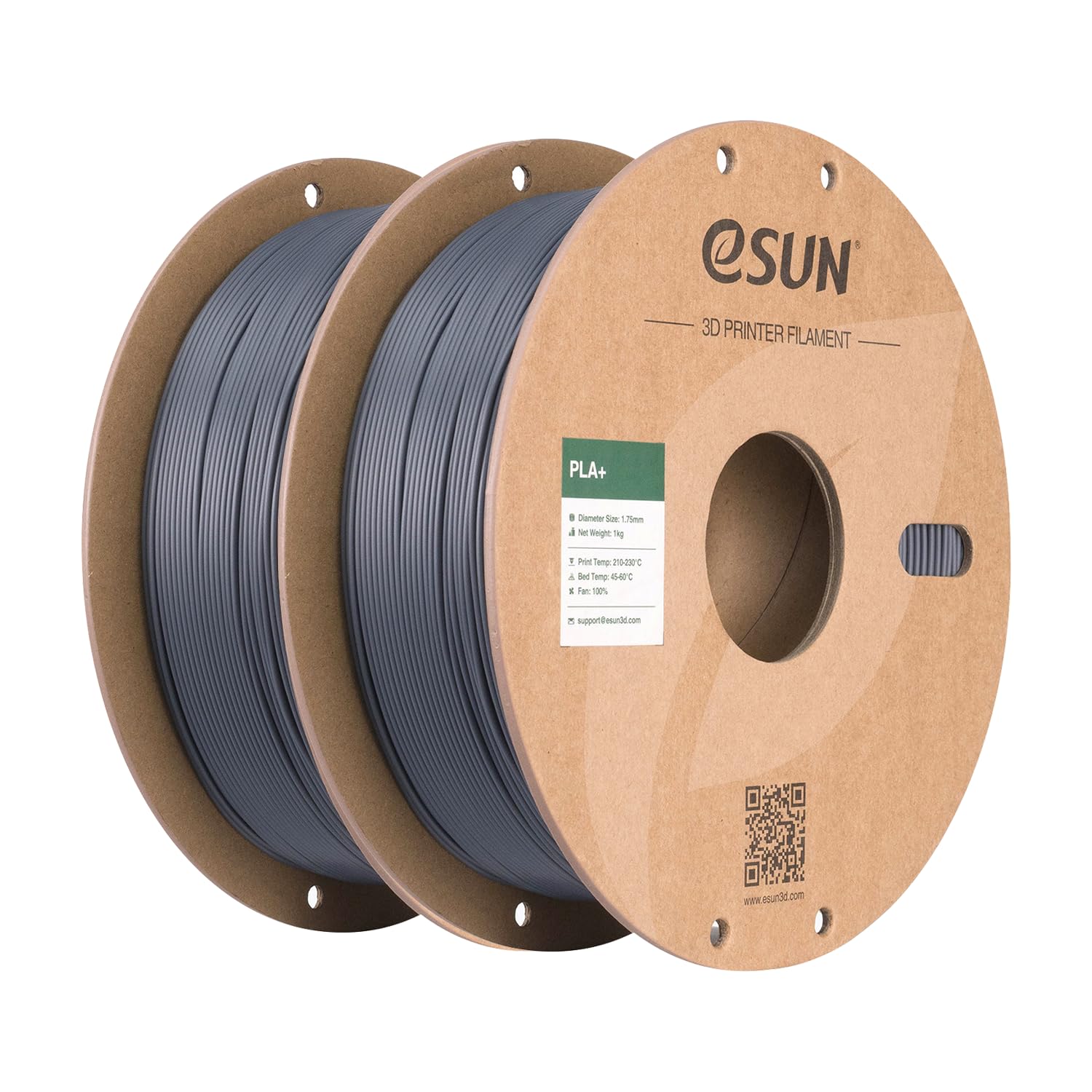 eSUN PLA+ Filament 3D Printer Filament PLA Plus 2KG Grey | PLA Plus 1.75mm, Dimensional Accuracy +/- 0.03mm, 1KG per Spool, 2 Spools 3D Printing Filament