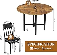 Vista 7 de AWQM Round Dining Table Set for 4, Wood Circle Kitchen Table and Chairs Set for 4, Modern Dining Room Sets with 4 Faux Leather Chairs, Round Dinner