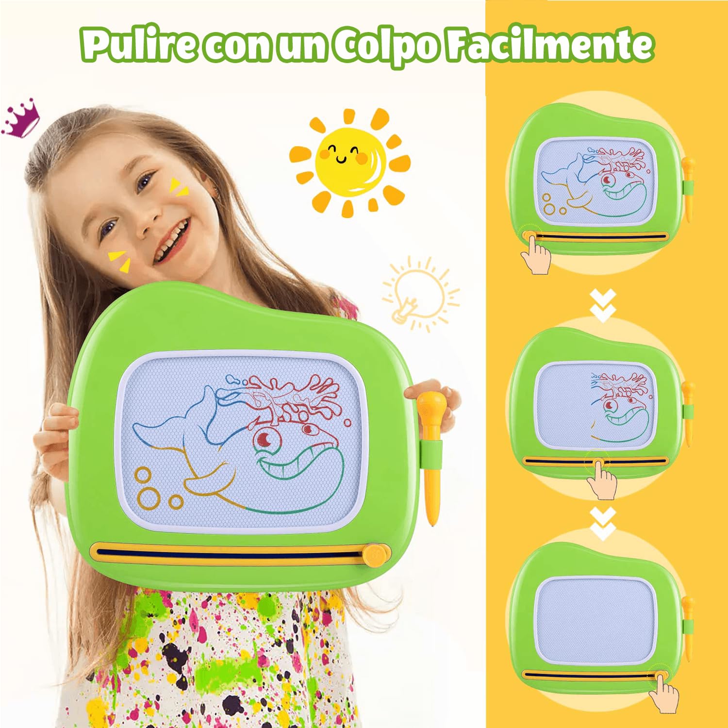 Smasiagon Lavagna Magnetica per Bambino 1 Anno, Grande Magica Cancellabile Scrittura Tablet con Le Gambe, Giocattolo Educativo e Regalo per Bambini 1 2 3 Anni (Verde)