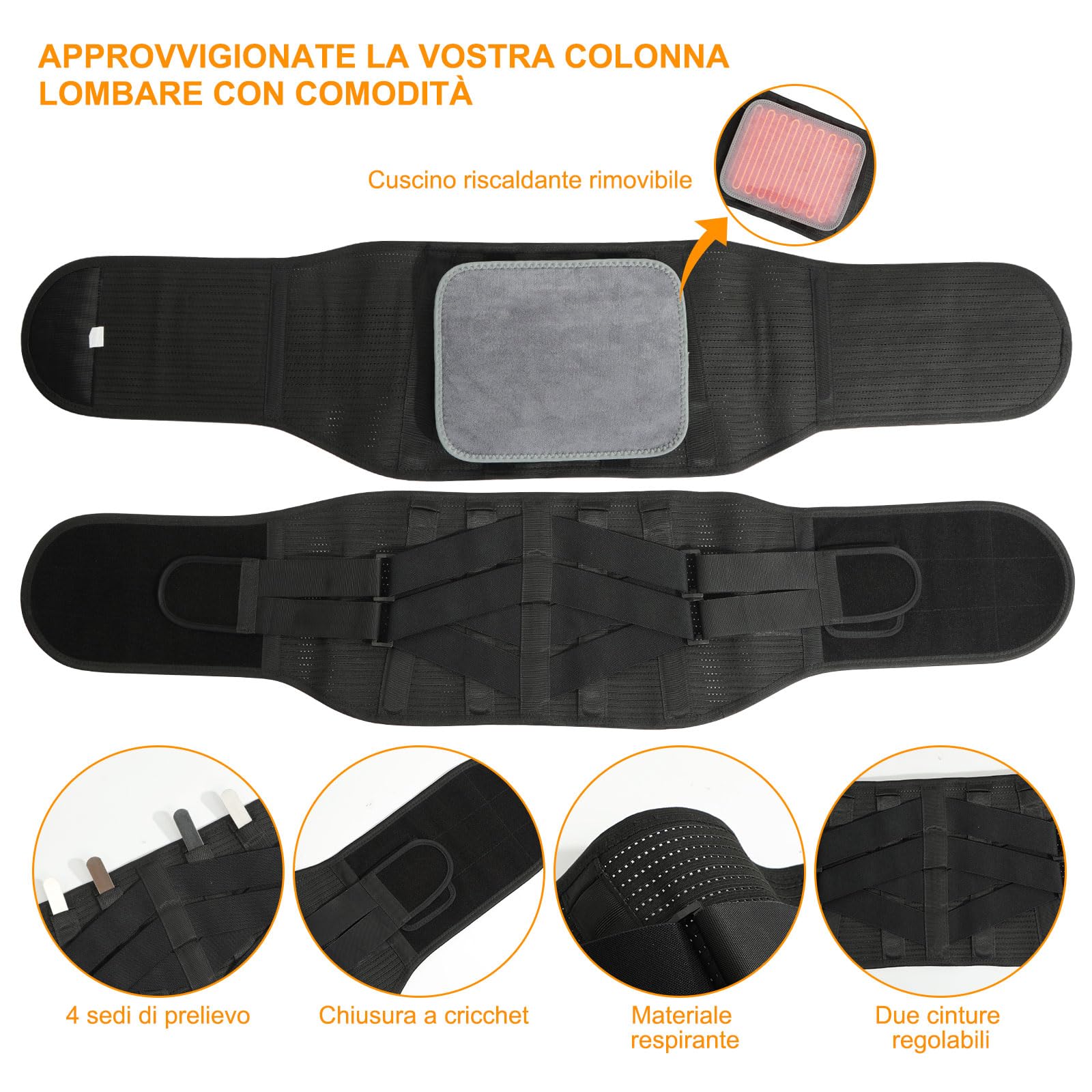 Almohadilla térmica inalámbrica para espalda, cinturón de apoyo lumbar calentado para mujeres y hombres, soporte lumbar para ciática, escoliosis, hernia discal, L