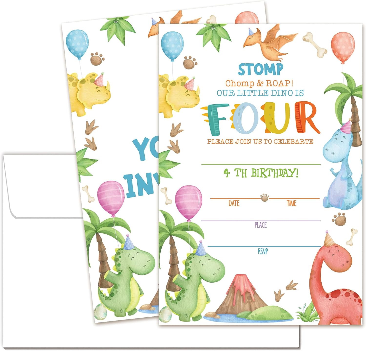 4" X 6" Birthday Party Invitations - Four Ever - Pink Castle, 20 Cards And 20 Envelopes, Double-Sided Printing, 4Th Birthday Invitations & Party Activities, Suitable For Girls (20 Pcs) - B08