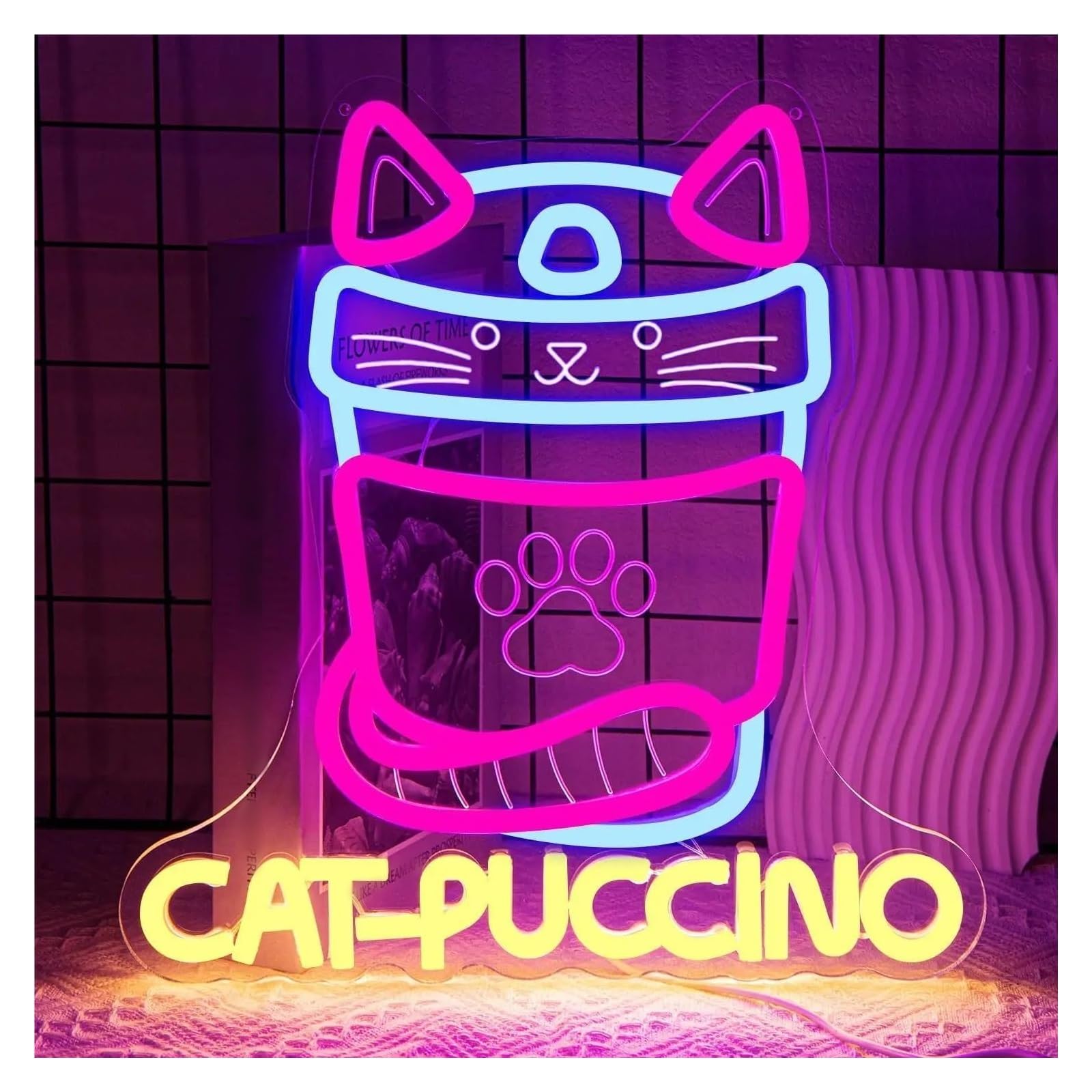 néon signe Panneau Néon En Forme De Chat Alimenté Par USB, Décoration Murale Pour Café, Maison, Dessert, Café, Restaurant, Chambre De Fille,33cmх31.8cm