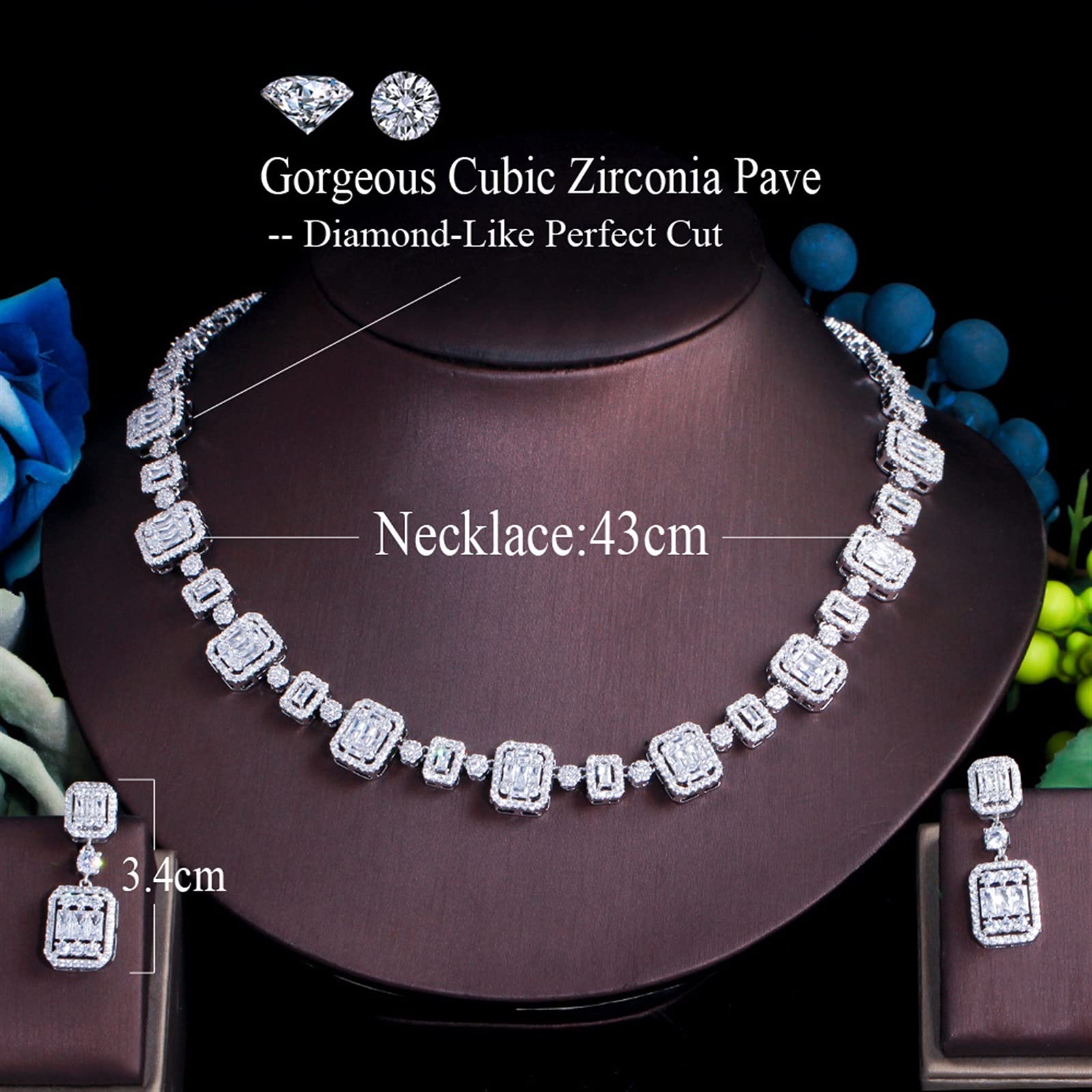 Joyería Cubic Zirconia Pave Color Oro Blanco Conjunto de joyería para Boda Nupcial para Mujer Accesorios de Vestido de Fiesta
