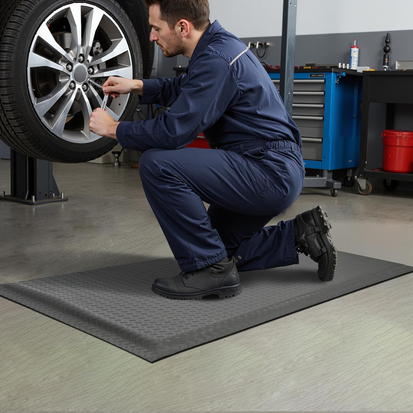 Nisorpa Anti Fatigue Mats Industrial 3' x 5' Ergonomic Standing Mat 15/16" Extra Thick Heavy Duty Commercial Diamond Plate Support Shop Floor Mat for Leg & Back Pain,Grey — Amazon image 2