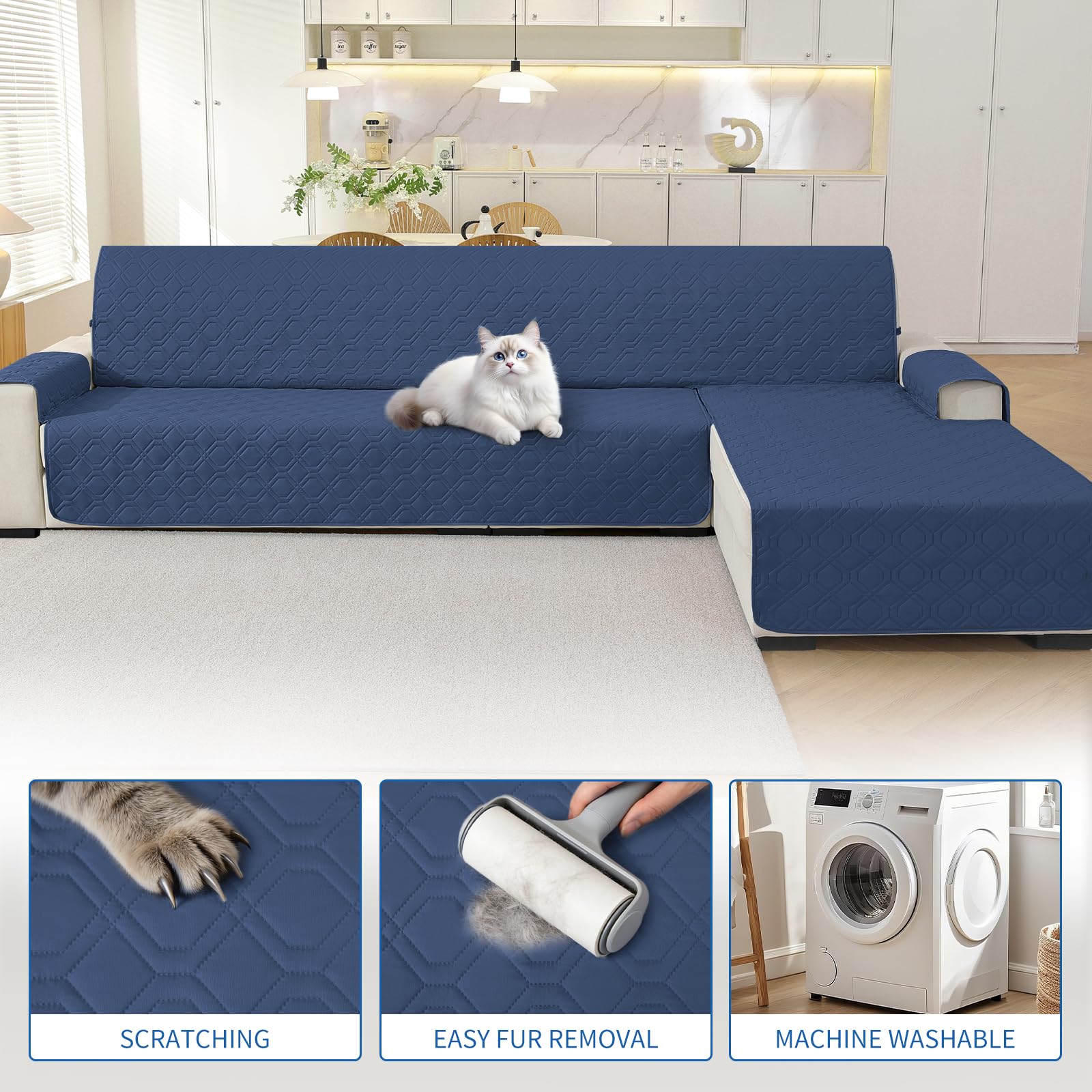YSTELLAA Housse De Canapé d'angle 4 Places, Housse Canape d'angle avec Accoudoirs, Protection Canapé d'angle Impermeable, Couvre Canapé en Forme De L Gauche/Droit Réversible, Bleu Berlin