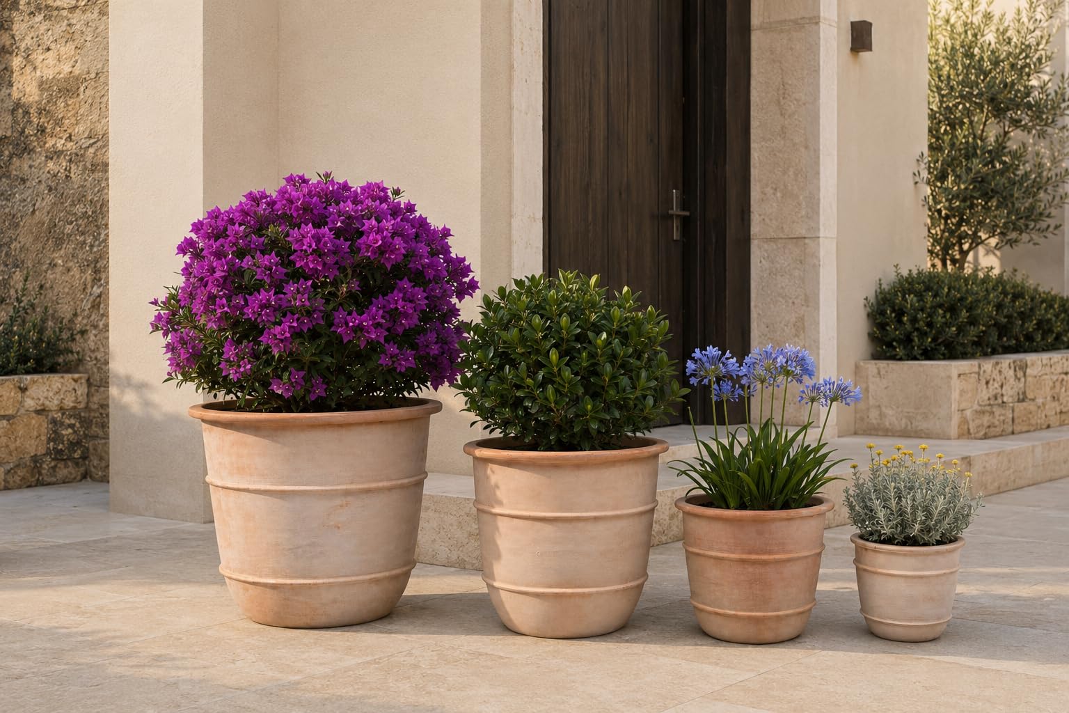 Terracotta Pflanzkübel Doppelring Design Handgemacht - Mediterran Blumentopf Frostfest für Garten Terasse Balkon (Ø53,5 cm)