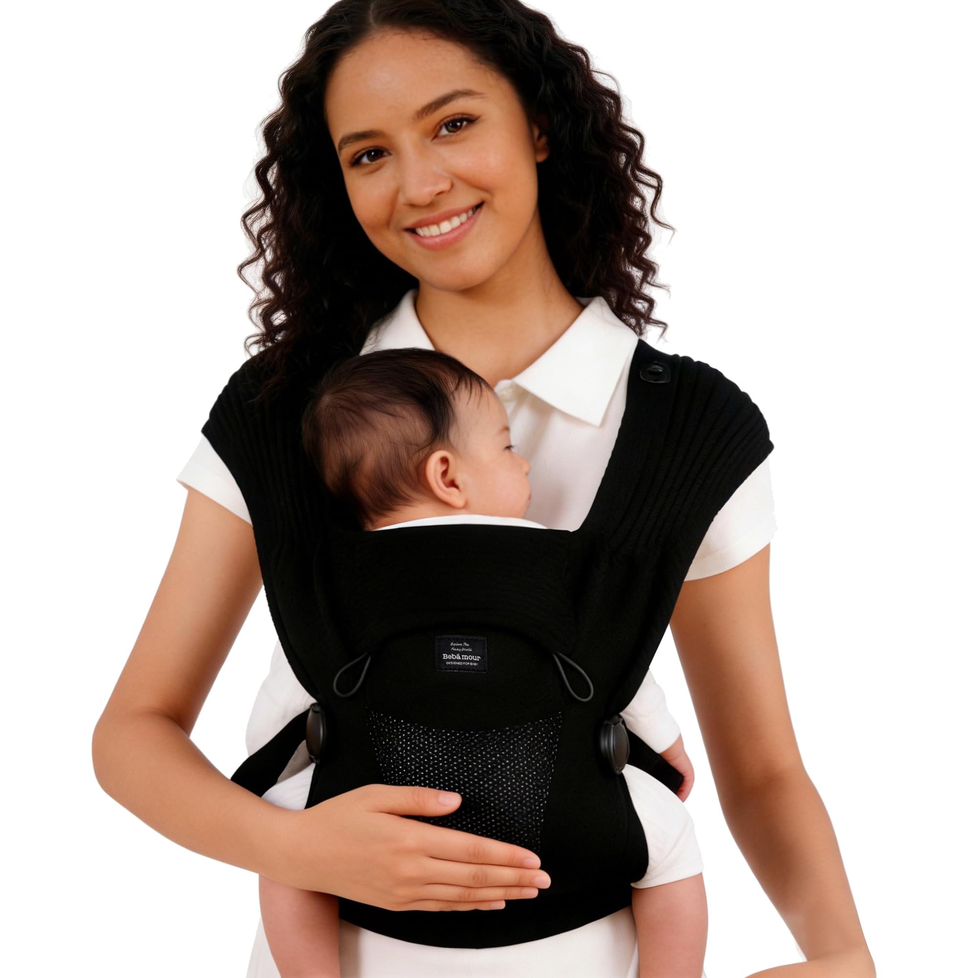 Bebamour Knit Baby Carrier,Cozy and Lightweight Carrier for 4-24 Months,Ergonomic Baby Carrier with Head Hood, Black