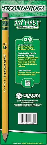 Miniatura 7 de Ticonderoga Dixon Laddie - Lápices elementales, con borrador, paquete de 12 lápices y My First lápices de madera, preafilados, 2 HB, amarillo, 12