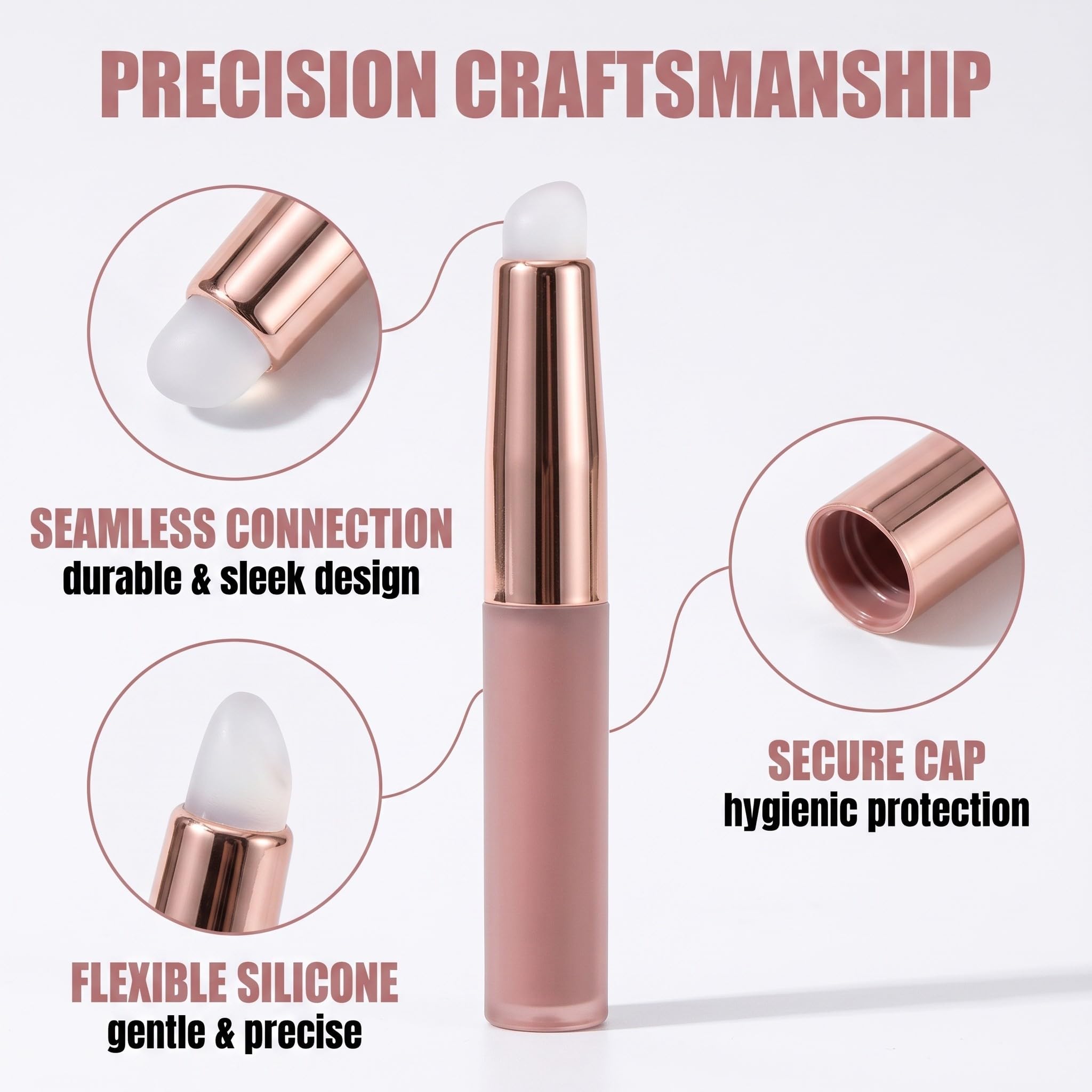 2 Pennello Per Labbra In Silicone multifunzionale con cappuccio, per rossetto, gloss, correttore e unghie, rosa e grigio