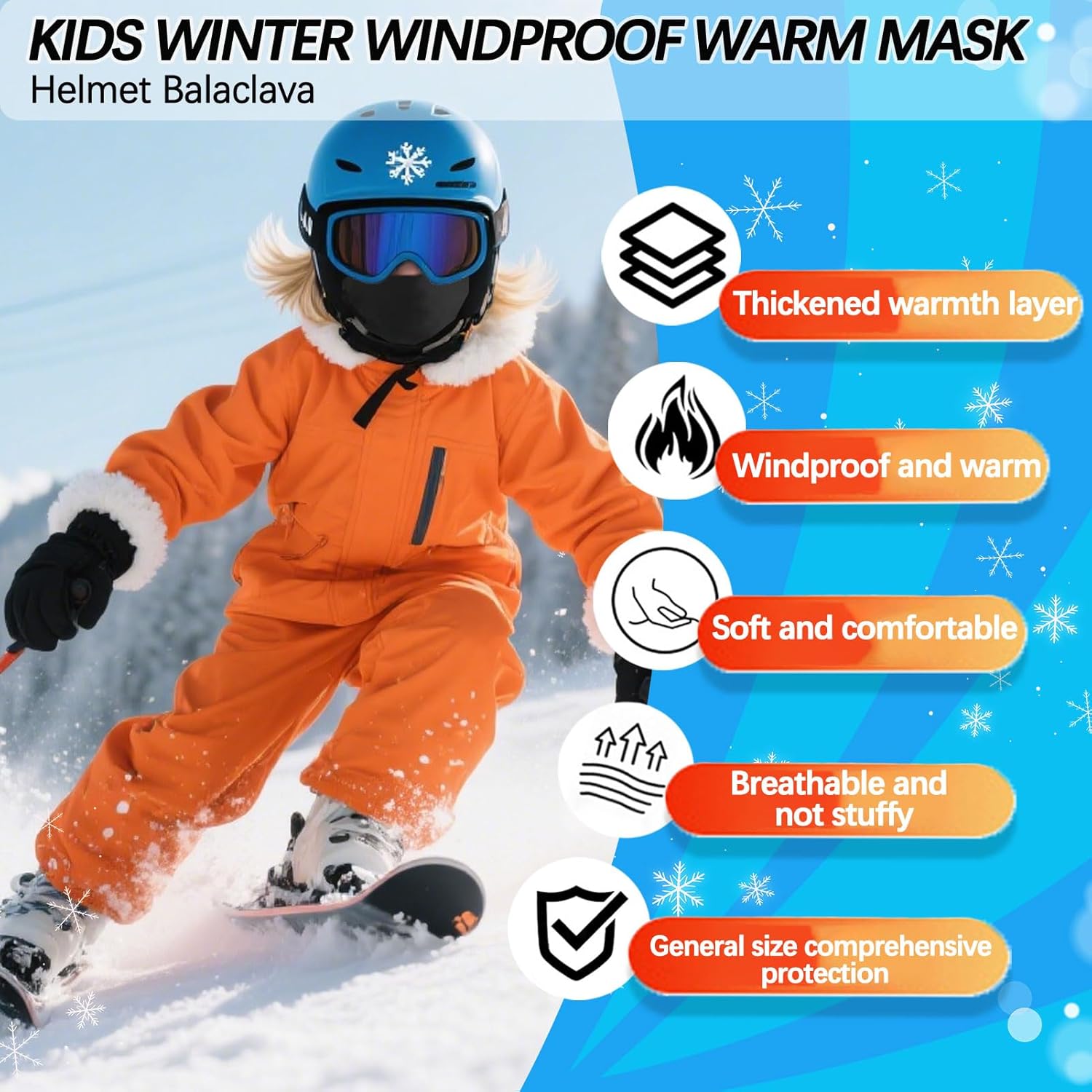 Kids Balaclava Ski Mask for Skiing Cycling, Cold Weather Neck Warmer Windproof Thermal Face Mask for Boys/Girls - Image 2